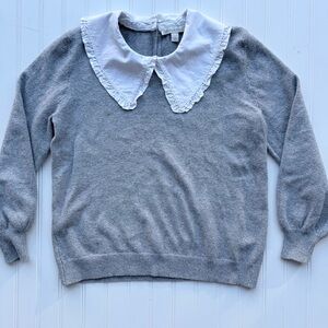 Chelsea & Violet Gray Sweater with White Ruffled Collar
